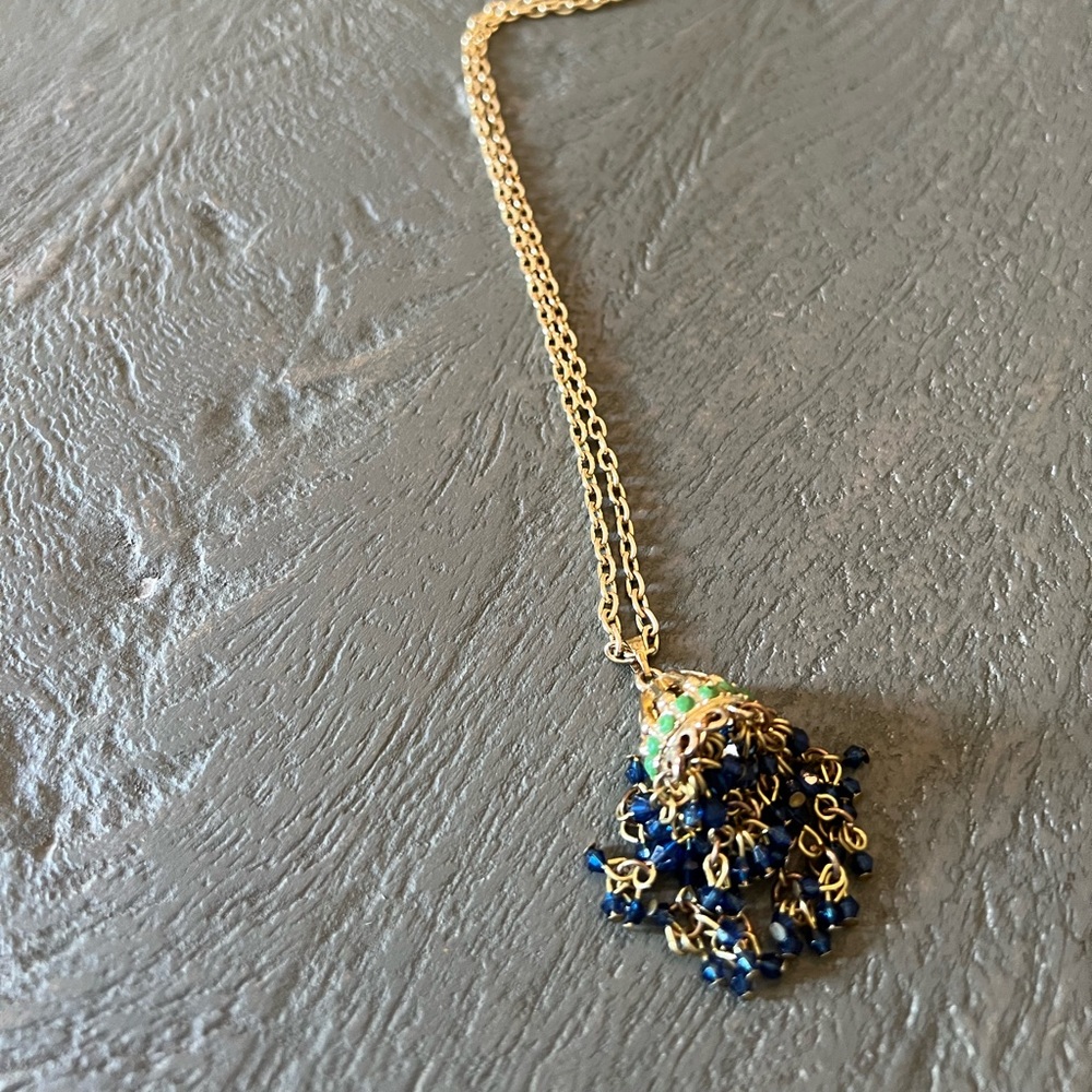 Lilly Pulitzer gold tassel necklace navy/green beads